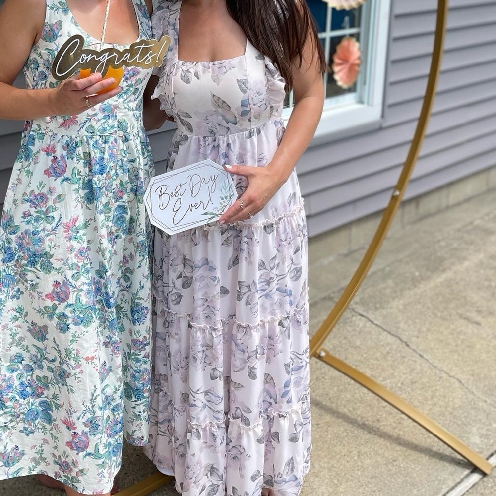 Show Me Your MuMu Blush Floral Ruffle-Tier Maxi Dress 🦋 baby shower bridal